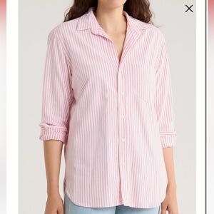 Frank & Eileen Pink White Striped Button-Up cotton classic women Shirt XL NWT